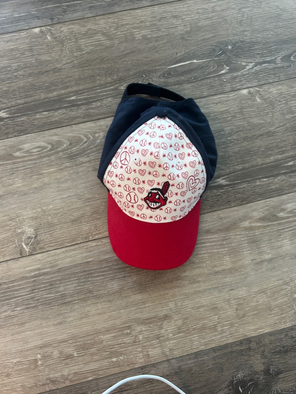 Red and Navy Baseball Cap with Patterned Front Panel